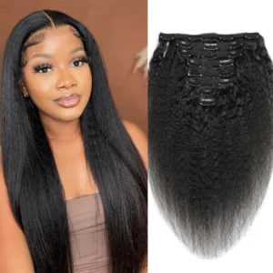 Kinky Straight Clip In Human Hair Extensions Natural Color 100% Remy Human Hair Clip In 120G 8Pcs/Set Full Head For Women
