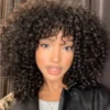14inches Short Hair Afro Kinky Curly Wigs With Bangs Synthetic Ombre Natural Heat for Black Women Daily Resistant