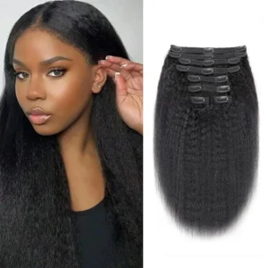 Kinky Straight Clip In Hair Extensions Natural Black Hair Brazilian 100% Real Human Hair Full Head 120g/Pcs For Women 24 26 Inch