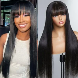 Wigs Human Hair 250% Density 3x1 HD Lace Glueless Wig With Bangs Human Hair Staight Wig with Bangs For Black Women Wear And Go