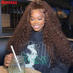 Chocolate Brown Human Hair Wig 13x4 13x6 HD Lace Frontal Wig 30 Inch Deep Wave Lace Front Wig Colored Curly Human Hair Wig