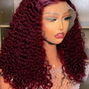 99J Burgundy Lace Front Wigs Human Hair 13x4 Deep Wave HD Lace Frontal Wigs for Black Women 220% Density Glueless Deep Curly Wig
