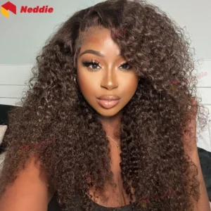 Chocolate Brown Curly Wigs 13X6 HD Human Hair Lace Frontal Wig 30 32 Inch 13x4 Deep Wave Lace Front Wig Colored Wig For Women