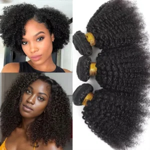 Afro Kinky Curly Human Hair Bundles Curly Weave 100% Virgin Raw Human Hair Bundles Hair Extensions for Black Women Natural Color
