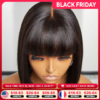 Straight Human Hair Wigs With Bangs Fringe Middle Part Bob Lace Wigs Realistic Scalp Brazilian Straight Bob Lace Wigs With Bangs