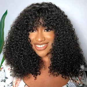 Brazilian Jerry Curly Short Bob Human Hair Wigs With Bangs Full Machine Wig Human Hair Wig Highlight Water Wave Wig For Women