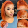 Human Hair For Black Woman 180% Lace Front Short Bob Wig Brazilian Orange Ginger 13X4 Straight Transparent Lace Frontal Wigs