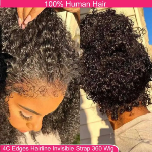 4C kinky Edges Invisible Drawstring 360 Full HD Lace Front Wigs Human Hair Wigs With Kinky Curly Baby Hair Around Glueless Wigs