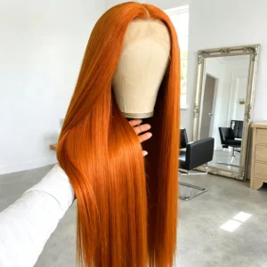 Orange Colored Bone Straight Orange Ginger Lace Front Wigs 100% Human Hair 13X4 HD 13x6 Lace Frontal Wigs For Women Pre Plucked